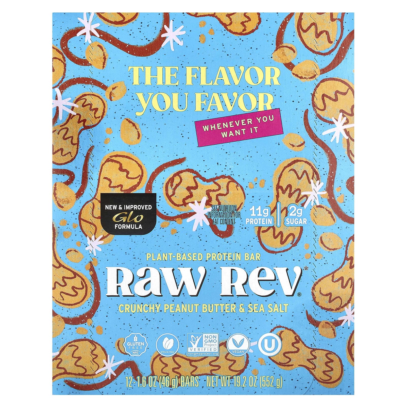 Raw Rev, Glo, Crunchy Peanut Butter & Sea Salt, 12 Count, 1.6 oz (46 g) Each