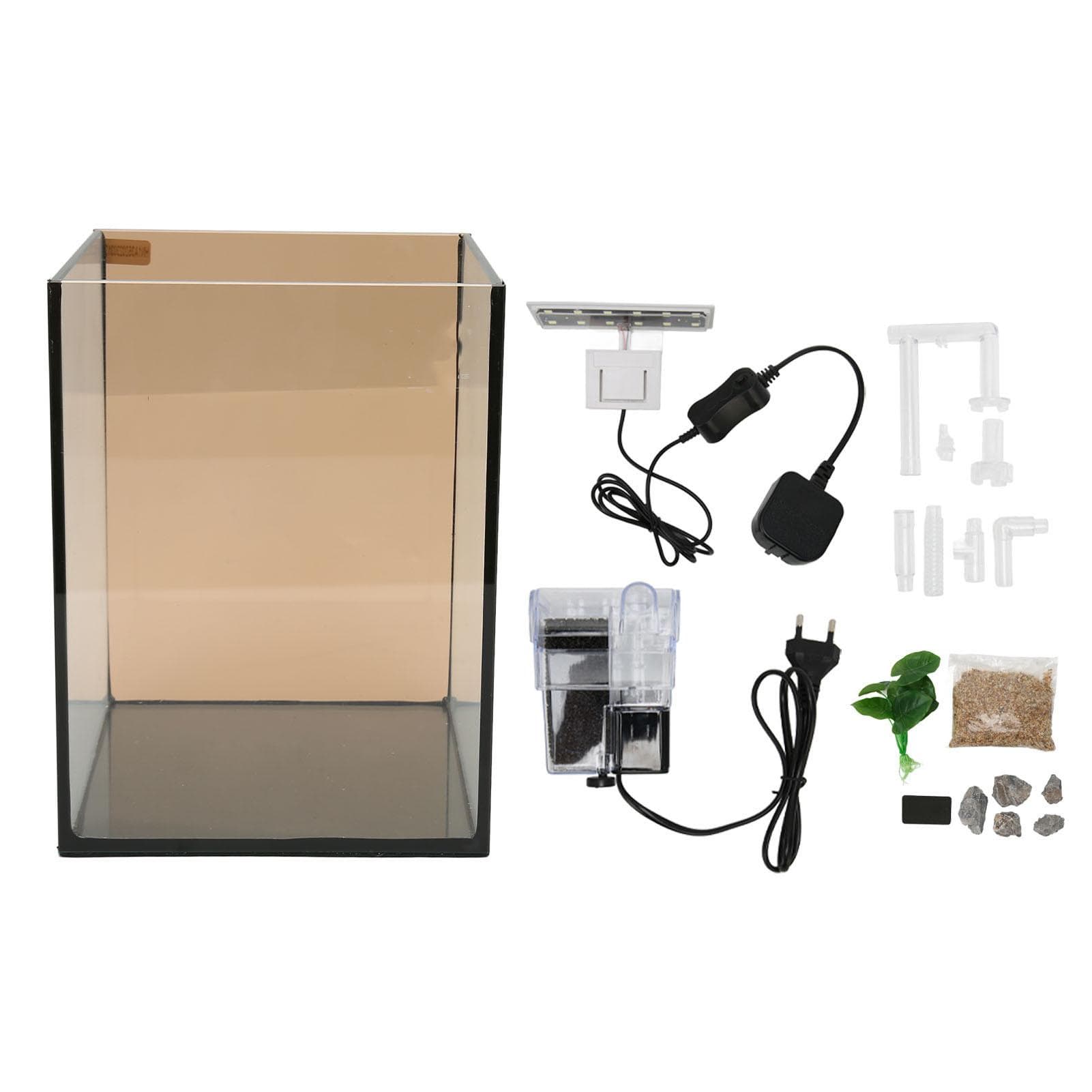 Glass Aquarium Kit LED Clip Light Safe Silent Black Cotton Filtration Free Water Change Small Fish