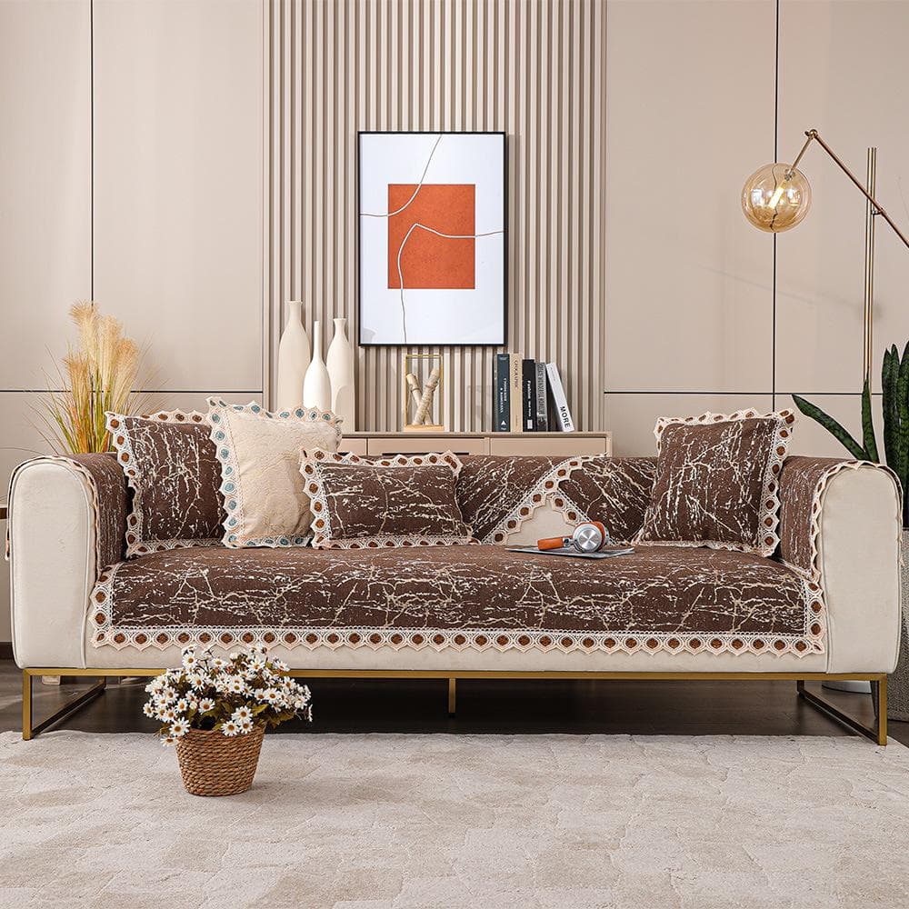 Hollow Out Lace Chenille Sofa Cushion All-season Universal Sofa Cover Anti Slip Dustproof Cover Cloth Towel Marbling Pillowcase 70x70cm 1pcs