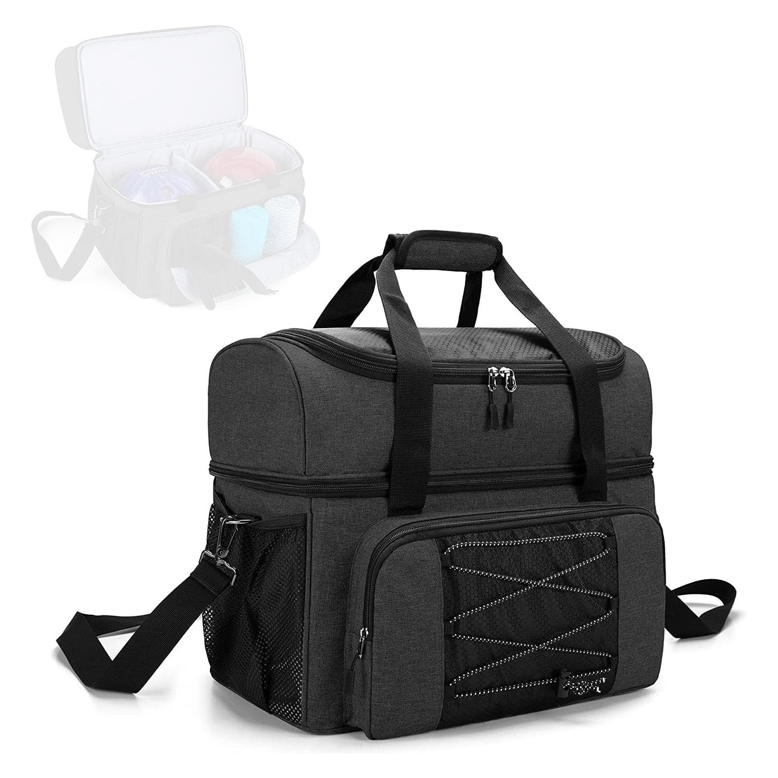 Bowling Bag for 2 Balls Portable Bowling Tote Bag with Padded Ball Holder for Double Ball and Pair black