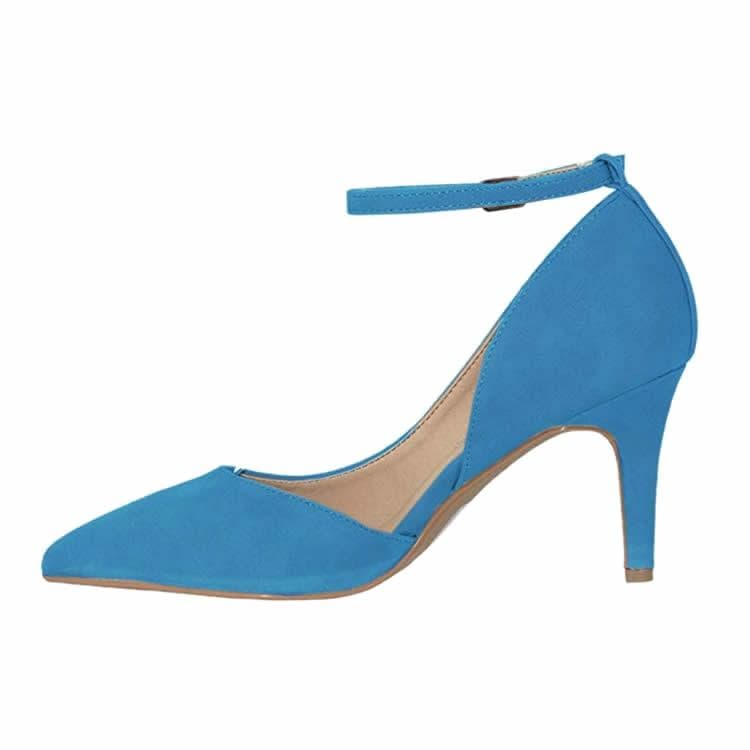 Women's 80mm Velvet Toe Ankle Strap D‘orsay Pumps High Heels Pump Party Wedding Dress Shoes shoe 37 light blue