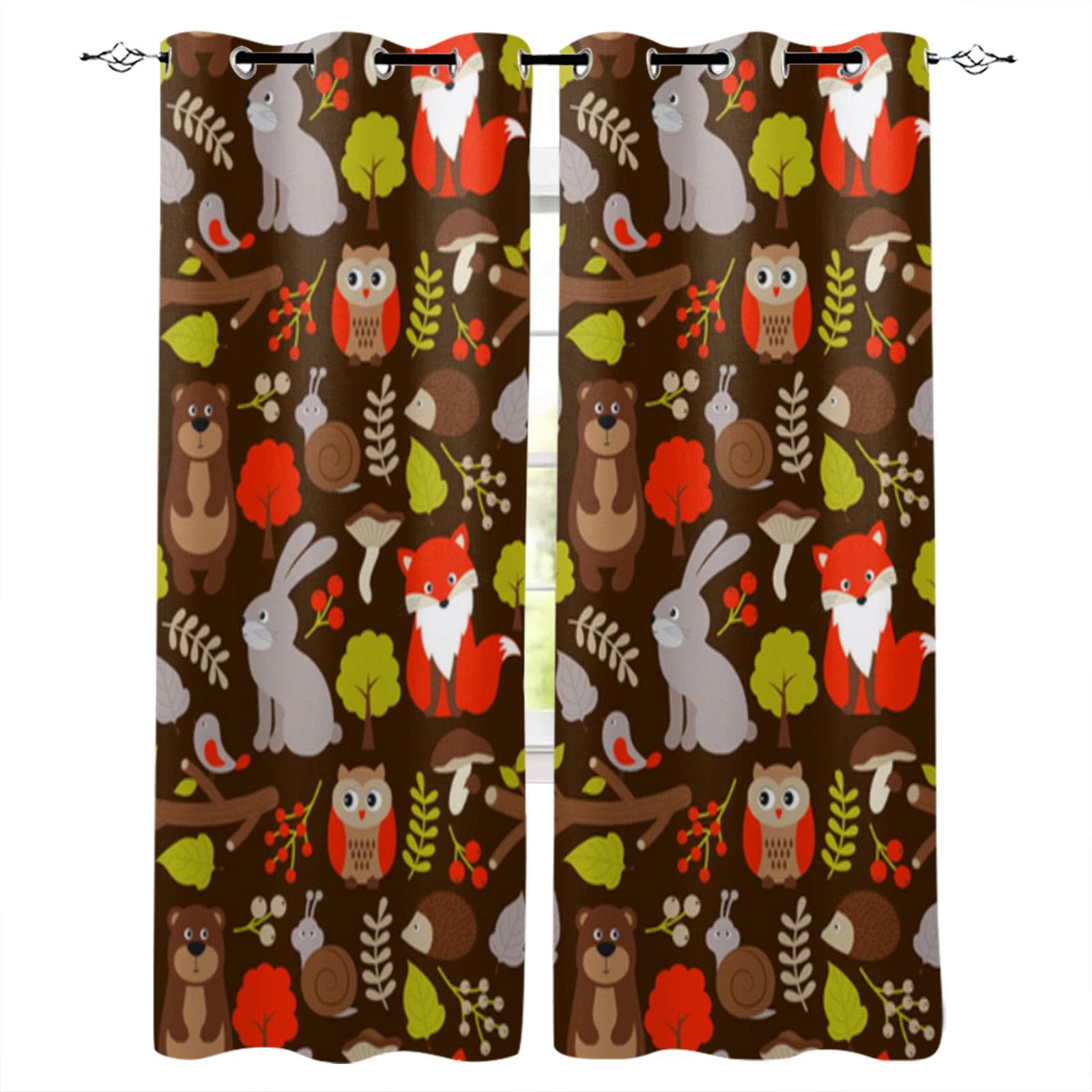 Cartoon Forest Animal Tree Fox Bear Rabbit Child Window Curtains Curtains for Living Room Decorative Items Living Room 135W x 230H(cm) x2