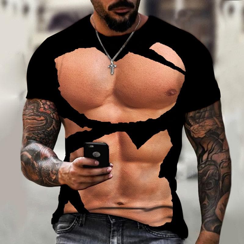 Muscle Men T-shirt Abdominal Muscle3D Printed Men's Fashion Personality Short Sleeve Summer Cool Streetwear Oversized Tops 5XL