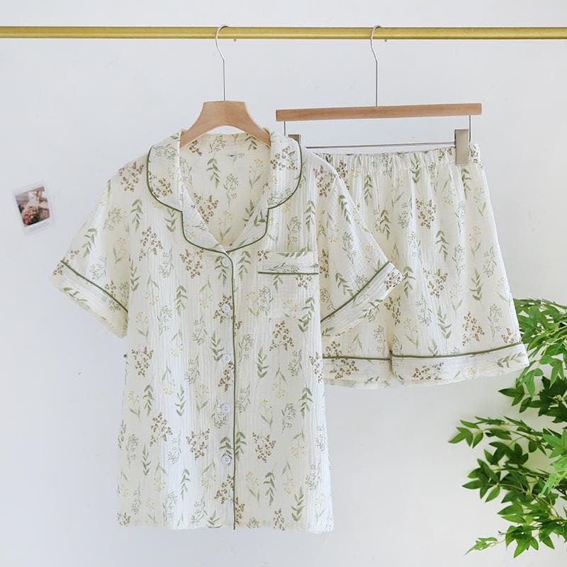 Summer New Women's Pajama Set 100% Cotton Short sleeved Shorts Two piece Set Thin Breathable Home Furnishing Set XL