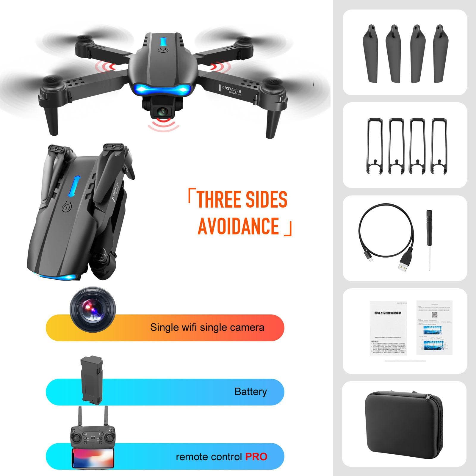 New E99 Pro RC Mini Drone 4K Single/Dual Camera WIFI FPV Folding Quadcopter Professional Aerial Photography Helicopter Toy Gift for Black single camera black