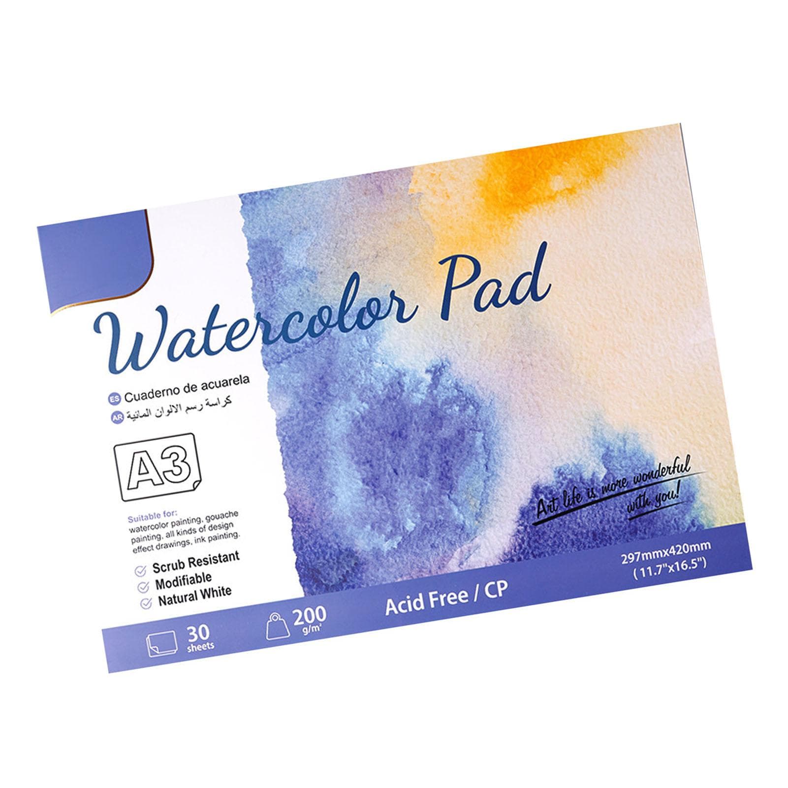 Watercolor Paper Pad Cotton Sketchbook for Artists Adults Students Painting Drawing 200g 30 Sheets SC06-A3 420 X 297 X 10mm