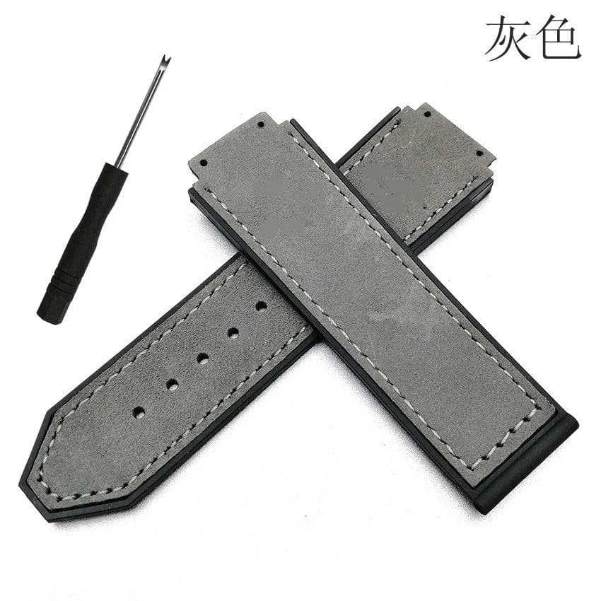 Replace Bands for Hublot Big Bang Classic Fusion 25mm*19mm Buckle 22mm Frosted Leather Watchband Back Rubber Watch Strap grey 23-16-20mm