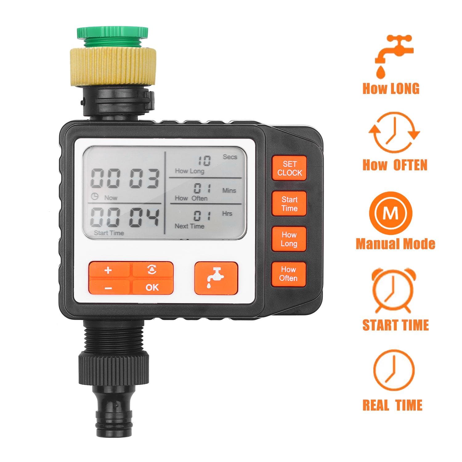 Digital Water Timer Programmable Outdoor Single Outlet Automatic On Off Water Faucet Hose Timer EU and UK Faucet Type orange