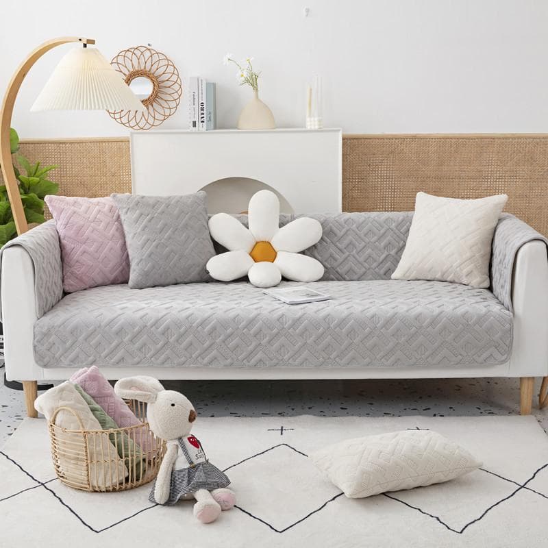 New Autumn Winter Milk Velvet Plaid Sofa Cover Cushion Solid Color Thick Non-Slip Sofa Cushion Backrest Towel Furniture Cover 70x70cm 1pcs