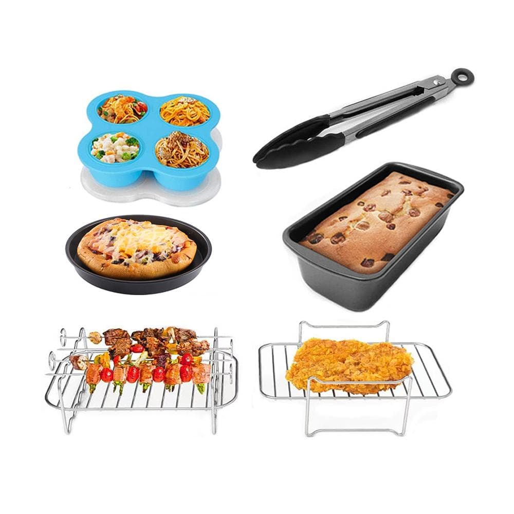 6 PCS Non-Stick 8 Inch Air Fryer Accessories Set Cake Baking Barrel Pizza Cupcake Pans Skewer Toast 6pcs multicolour