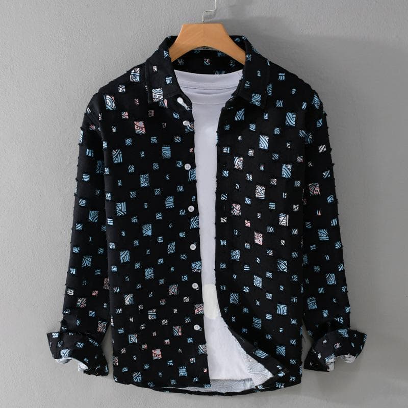 Shirt Men's Cotton Japanese Retro Tide Work Shirt Long-sleeved Spring and Fall Loose Casual Jacket XL black