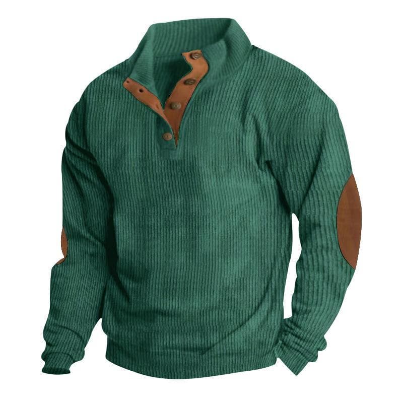 Men's Retro 5XL Corduroy Stand Collar Pullover Jacket Shirt XL green