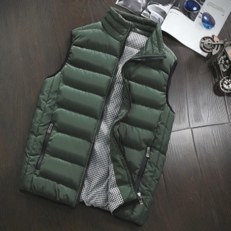 Men's Winter Stand Collar Warm Sleeveless Jacket Ultra Light White Casual Vest Men's Vest Large Size M-5xl M army green