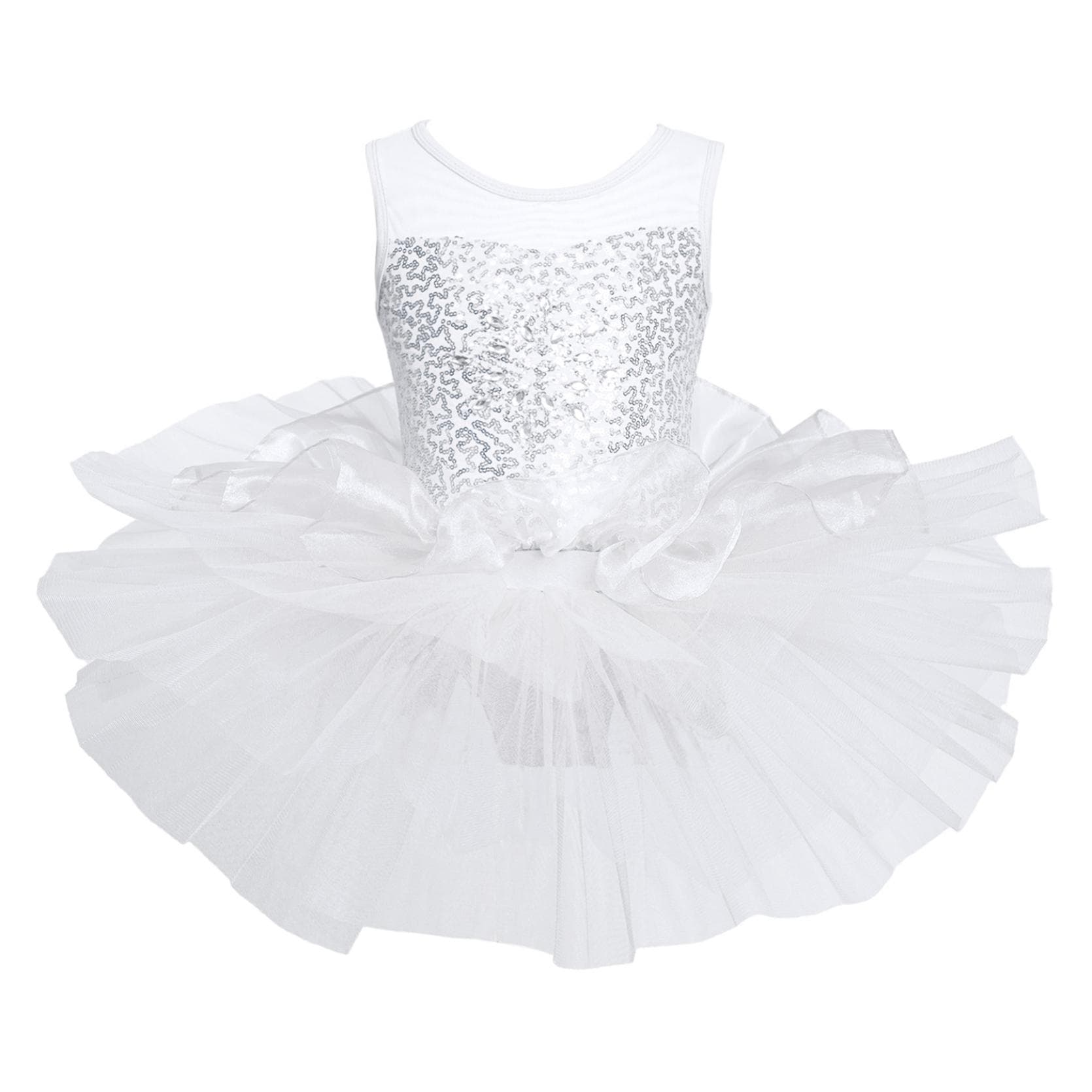Kids Girls Dance Dress Sleeveless Ballet Leotard Tutu Dress Mesh Splice Dress Gymnastic Leotards 5-6 Years white