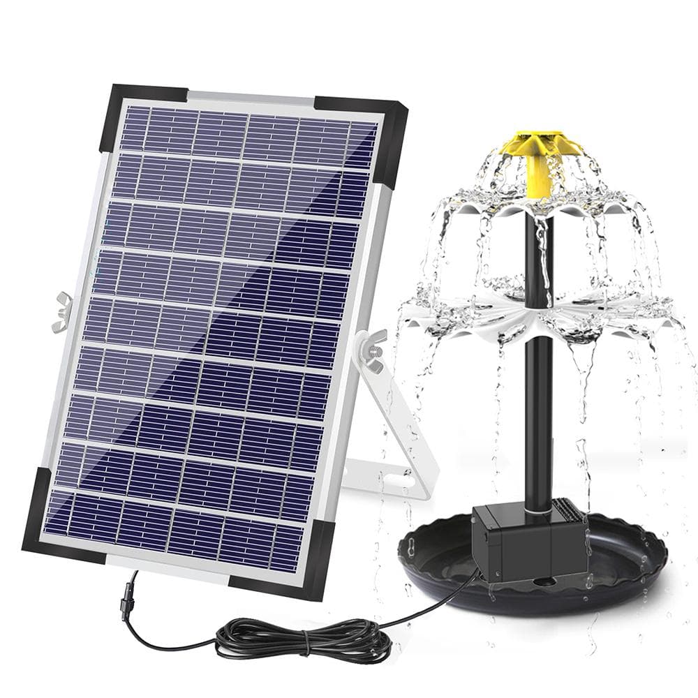 6W Solar Fountain Pump for Bird Bath with 12 LED Lights 9 Nozzles Built-in 1500mAh Battery Solar BSV-SP006A black