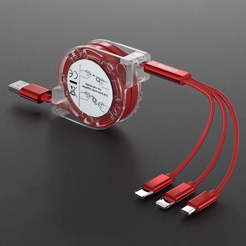 VAORLO 3 In 1 Charging Cable Retractable USB Charge For XiaoMi HuaWei Samsung 2.4A Fast Charging Portable Charging Cable Micro Type-C 8Pin red