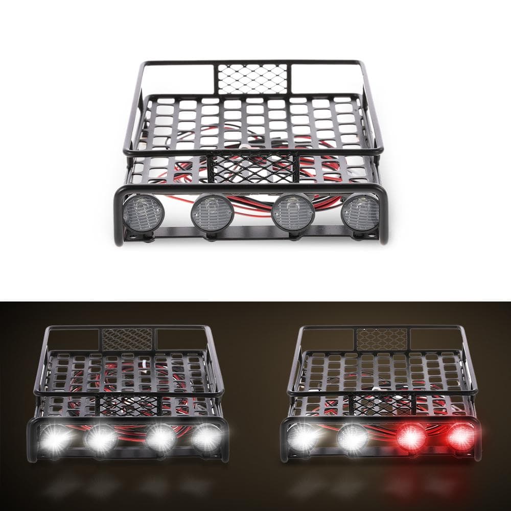 Roof Rack Luggage Carrier with Light Bar for 1/10 RC Crawler Axial SCX10 D90 110 Traxxas TRX-4 white