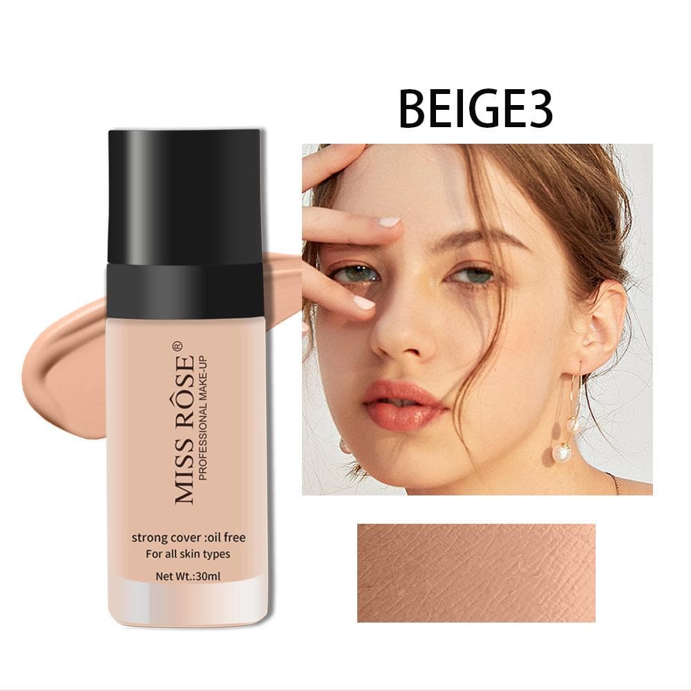 MISS ROSE 30ml/pc Exquisite Girl Concealer Foundation Long Lasting Foundations & Concealers Natural Translucent Glass Bottle Encapsulated Foundation beige3