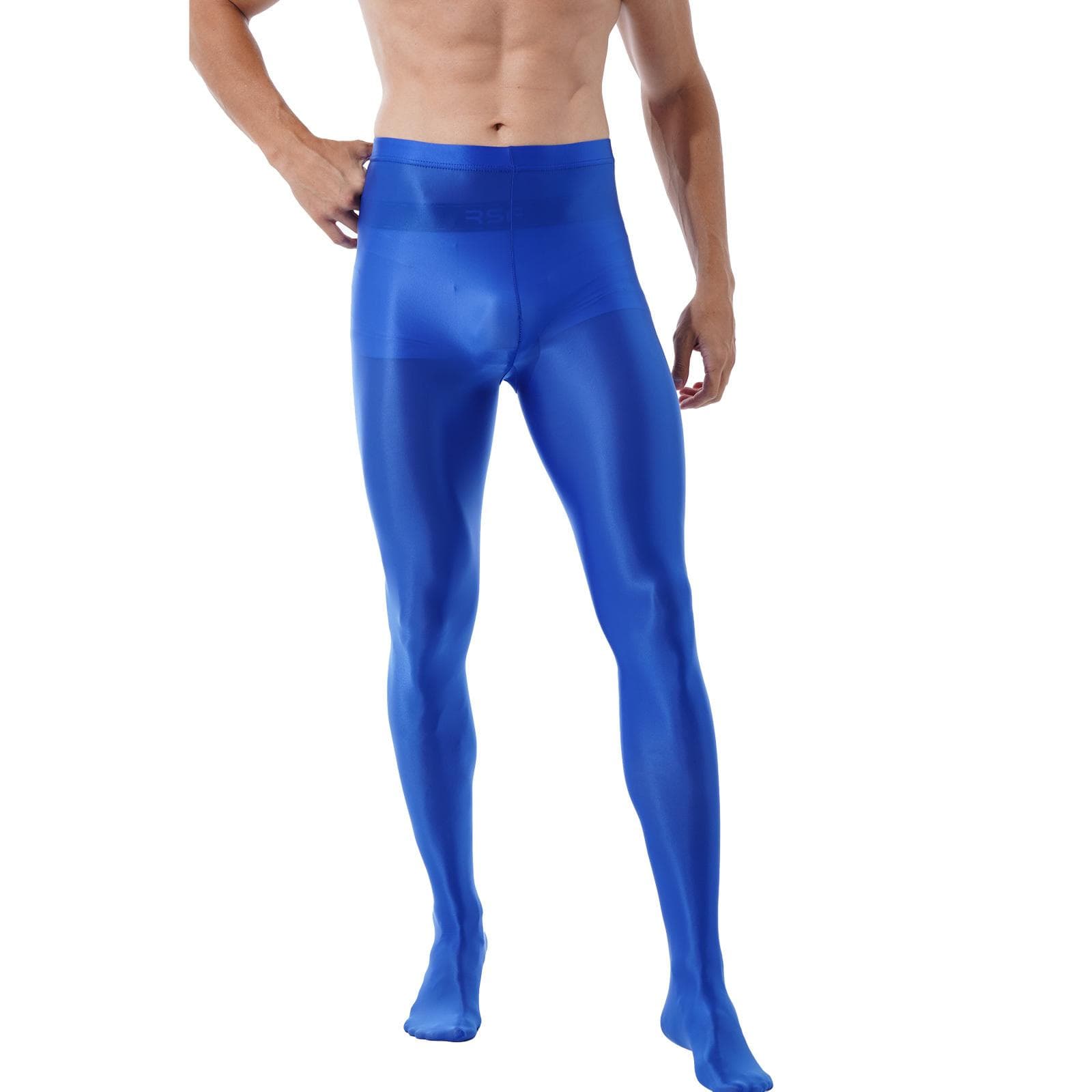 Men High Waist Shiny Pantyhose Stockings Leggings Fitness Workout Sports Trousers Tights