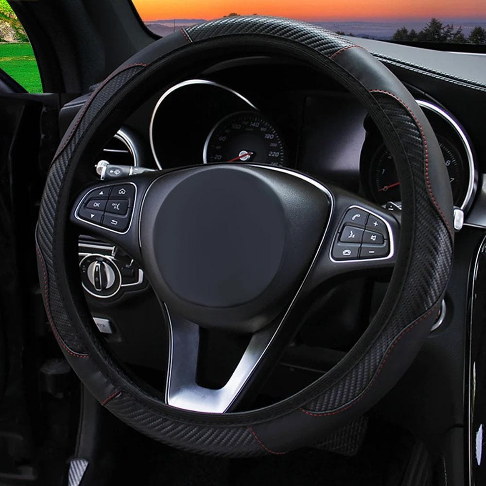 Car Steering Wheel Cover Anti Slip PU Leather Steering Covers Suitable 37-38cm ACarbon Fiber Car Decoratio Car Accessories black