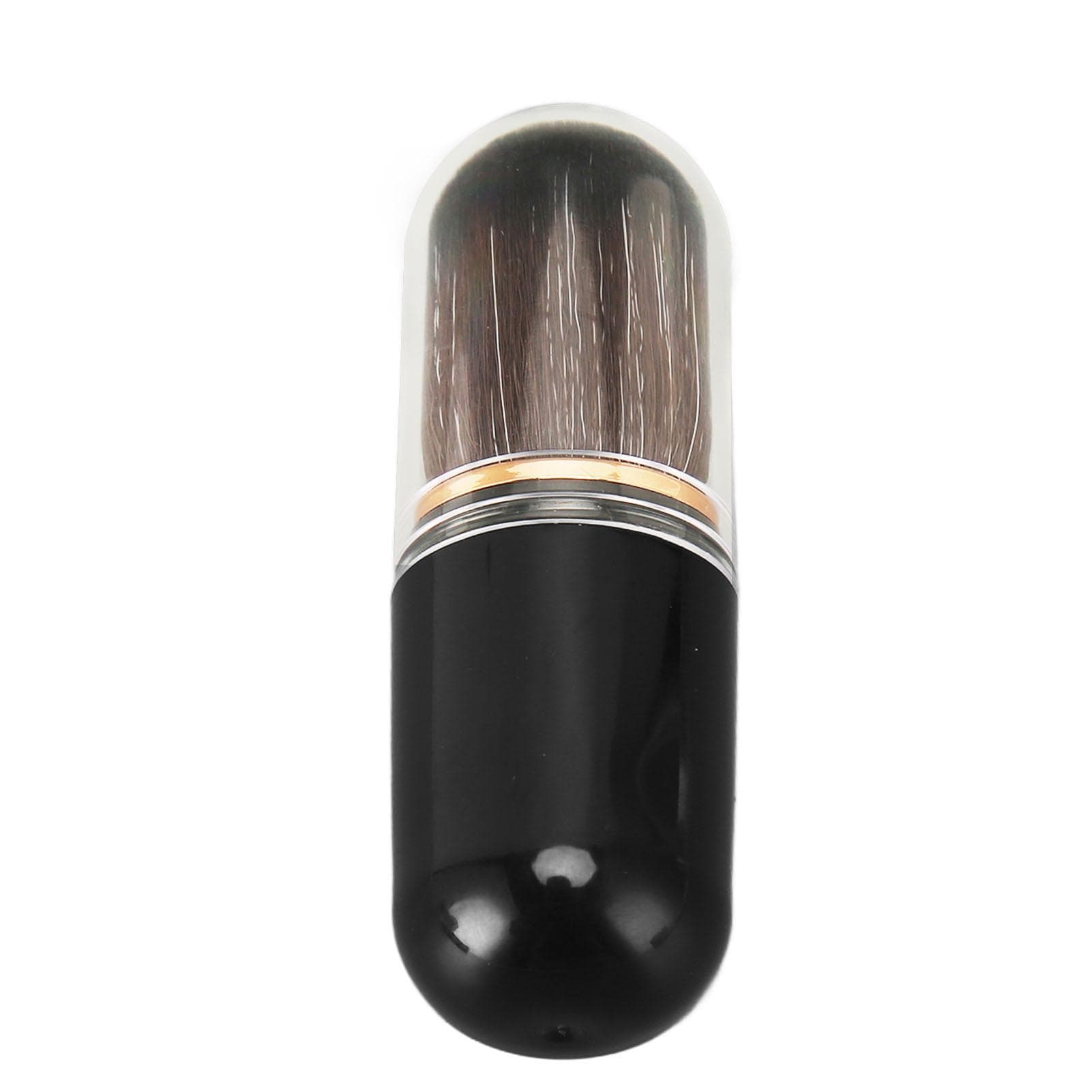 Retractable Makeup Brushes Portable Dense Bristle Small Compact Loose Powder Brush with Cover for black