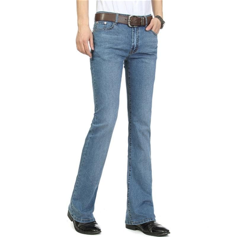 Mens Denim Bootcut Pants 70s Western Cowboy Bell Bottoms Flared Jeans Trousers Casual Plus Size 35 medium blue