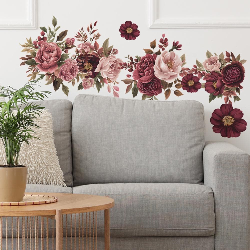 Painted Flowers and Leaves Bedroom Living Room Entrance Home Background Beautification Wall Stickers 30*90cm/fun-d32