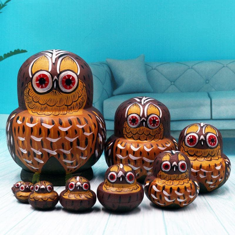 10pcs Animal Pattern Wooden Nesting Toys Nesting Dolls Matryoshka Stacking Dolls 15x10x10cm