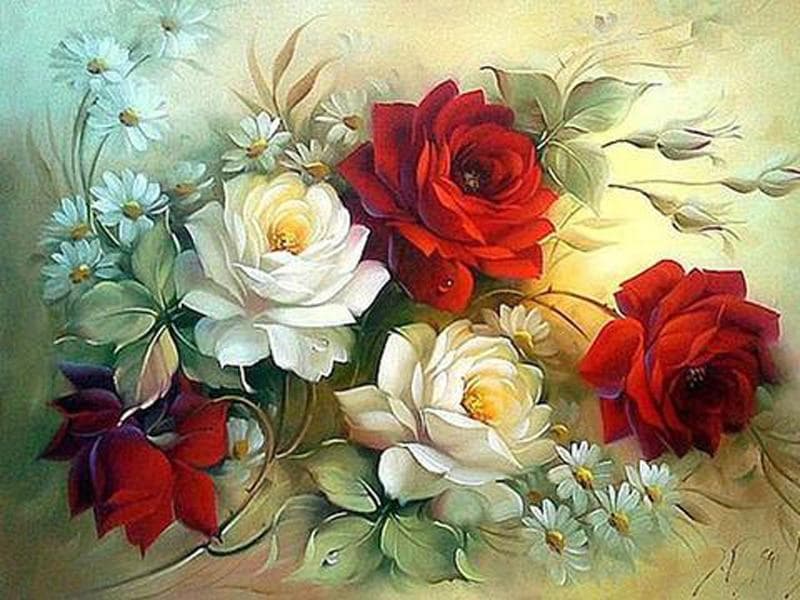 Diamond Embroidery Rhinestones Embroidery Diamond Craft Painting Peony Red and White Flowers Diamond 20X30CM