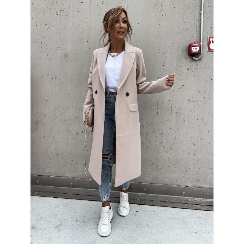 Women's Autumn and Winter Long Suit Collar Woolen Coat 2XL