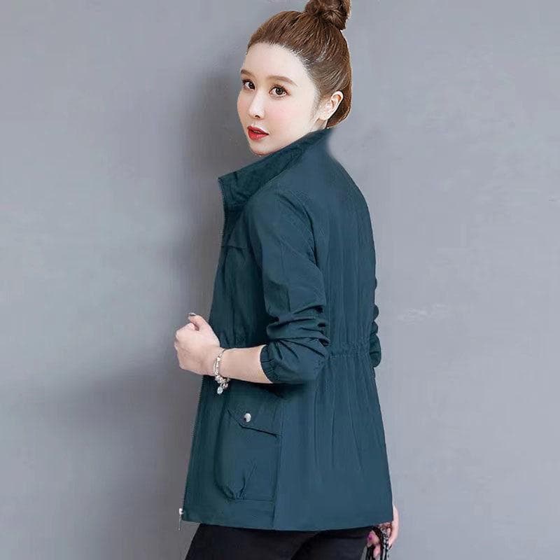 Women's Short Jacket Spring and Autumn Versatile Plus Size Jacket Solid Color Loose Waist Jacket Top 4XL blue