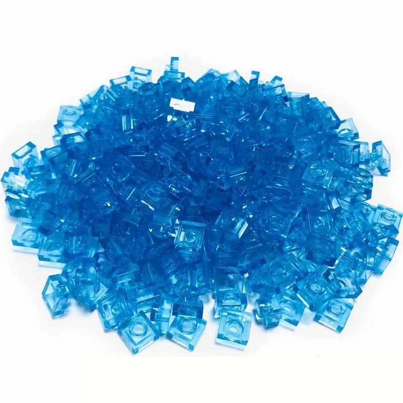 100pcs Transparent 1X1 Thin Brick Small Particles Building Blocks Transparent Parts Two-Dimensional Code Educational Children Bricks Assemblage Toy light blue