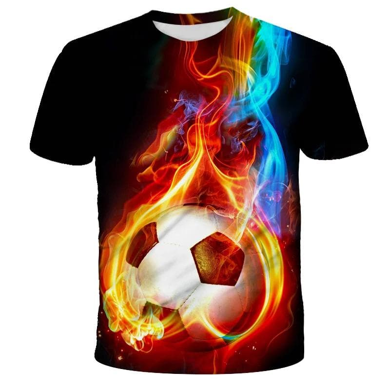 Fashion Football Flame 3D Print Children T-Shirt Soccer Boy Girl Shirt Casual Tees Teen Tops Kids Clothes Funny Sport Streetwear 7-8Y