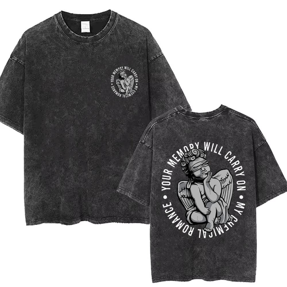 Men Women Punk Emo Rock Oversized Short Sleeve Tops Rock Band My Chemical Romance Washed Vintage Printed T Shirt L