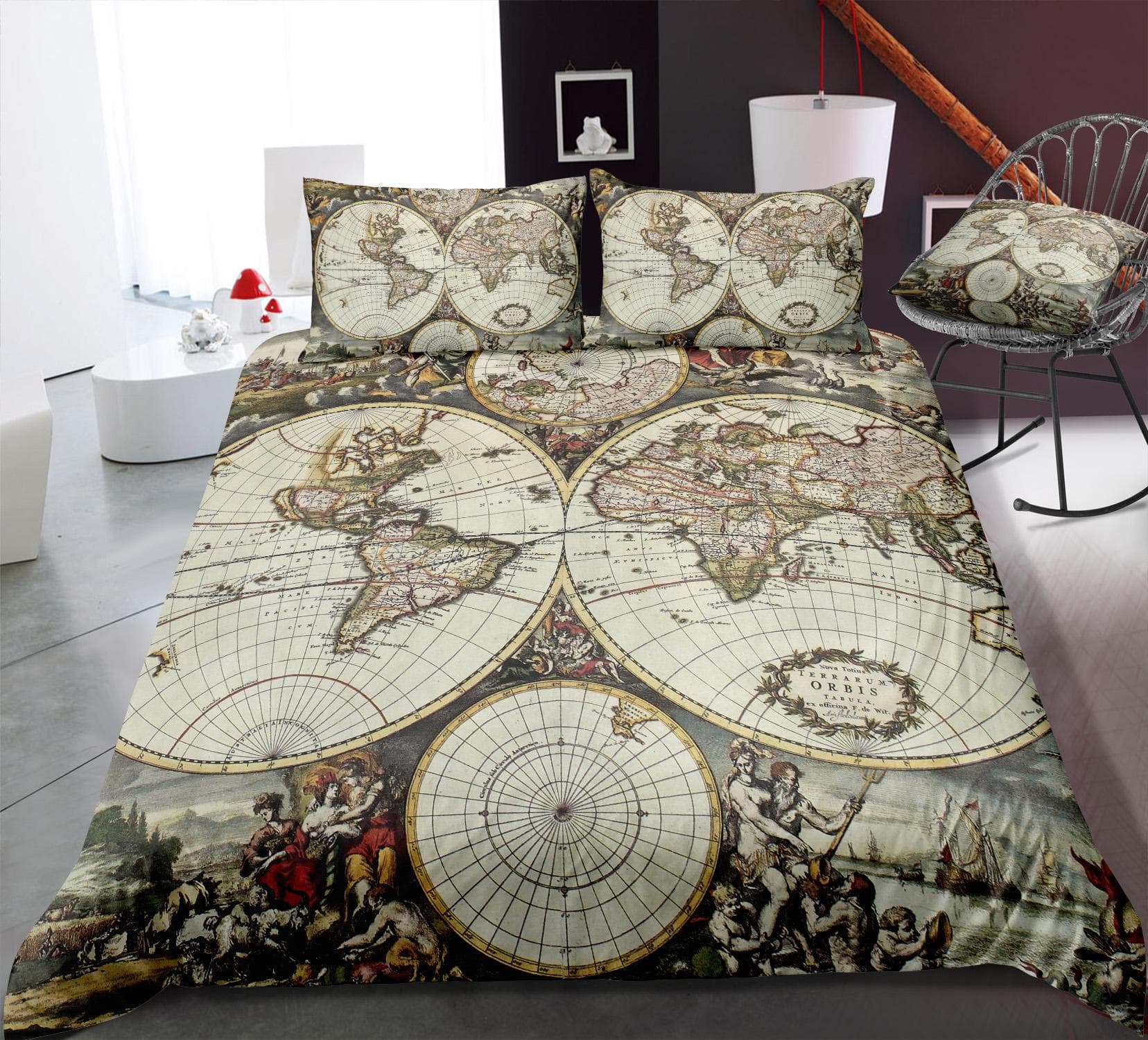 Map Print Duvet Cover Set with Pillowcase Quilt Cover Luxury Bedding Suit Man Woman King Size Bedding Home Textiles US Twin 173x218cm