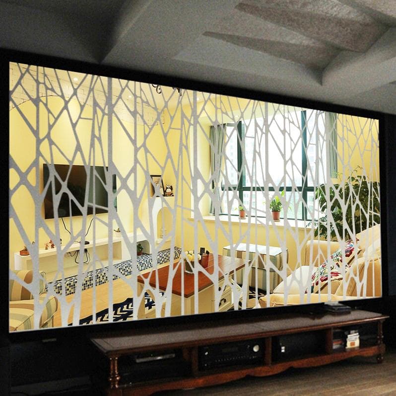 DIY 3D Mirror Wall Stickers Geometric Acrylic Wall Mirror Stickers Home Decoration 110*30cm silver