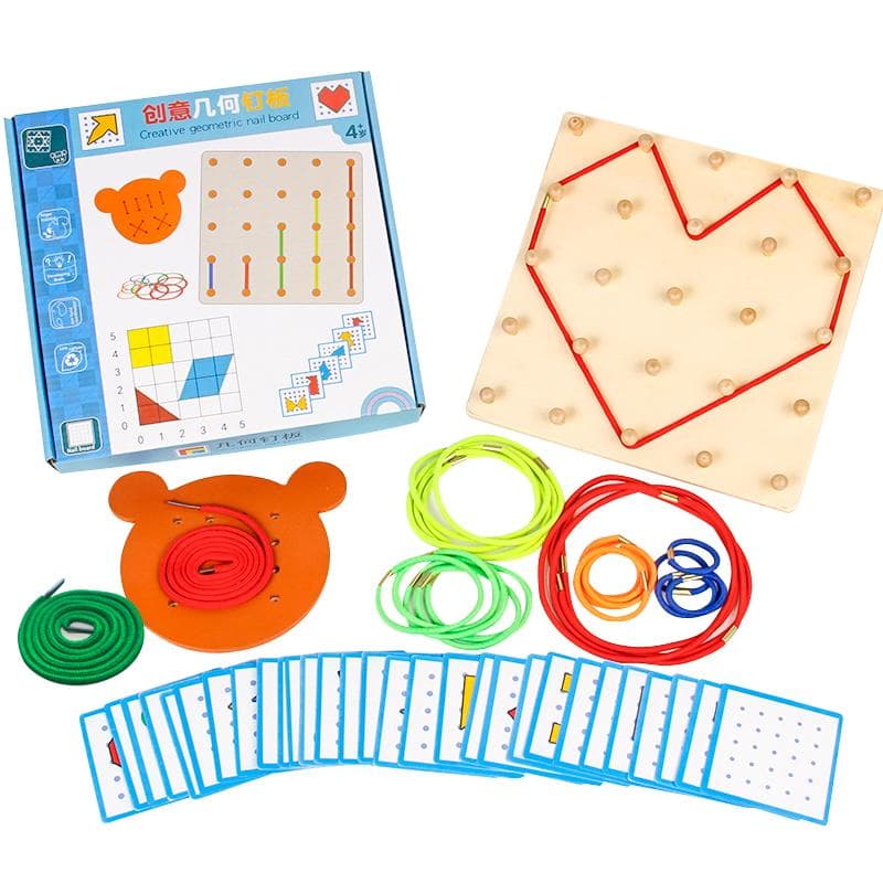 Wooden Geoboard Mathematical Manipulative Material 5x5 Array Geo Board with Elastic Bands Pattern multicolour
