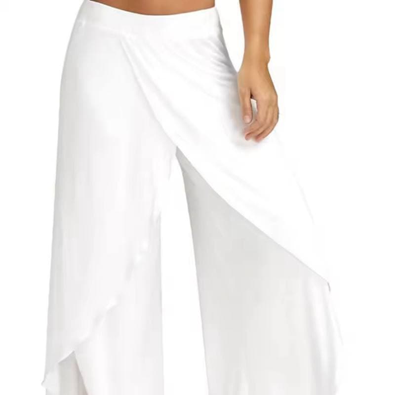 Elastic Waist Mid-Rise Fitness Trousers Solid Color Straight Yoga Pants Women Split Wide Leg Cropped Pants Female Clothing XXL white