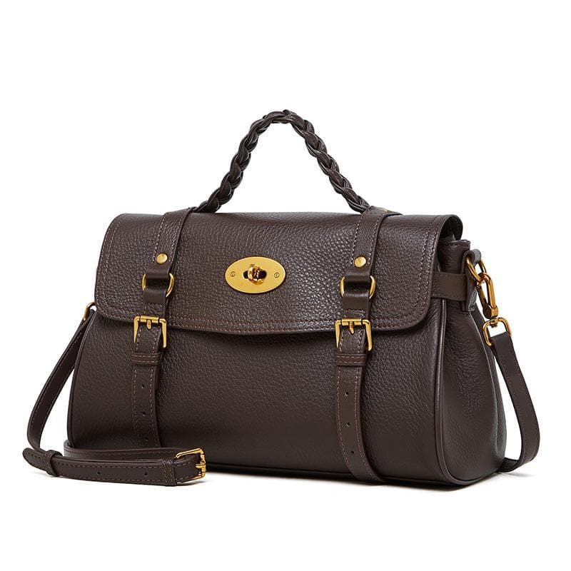 Leather Messenger Bag Cowhide Hand Bill Shoulder Crossbody Bag Tote Bag Ladies Commuter Briefcase Perfect Match 31*14*20CM coffee