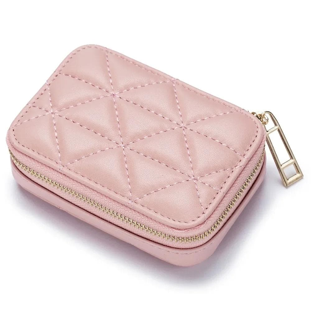 Portable Leather Cosmetic Bag Mini Lipstick Envelope Fashion Coin Purse with Makeup Mirror pink