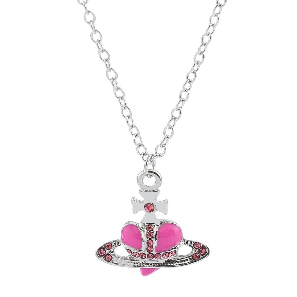 Vivienne Chain Saturn Necklace Love Heart Pendant Necklace For Women pink
