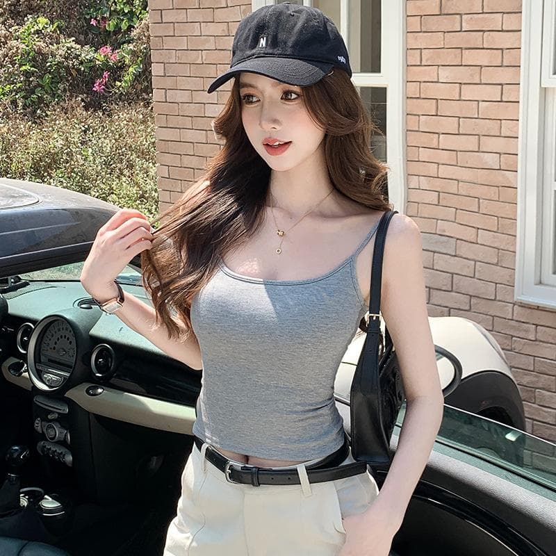 Apricot Color Suspender Vest for Women In Summer New Sexy Outerwear with Chest Pad Waist-hugging and Slimming Sleeveless Top XL