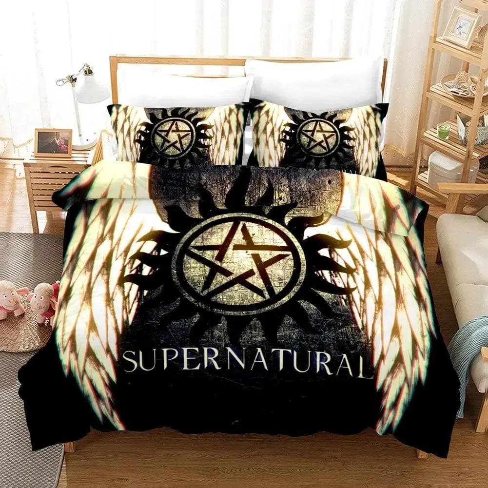 Supernatural Bedding Set Boys Girls Twin Queen Size Duvet Cover Pillowcase Bed Boys Adult Fashion Home Textileextile EU single(135x200cm)