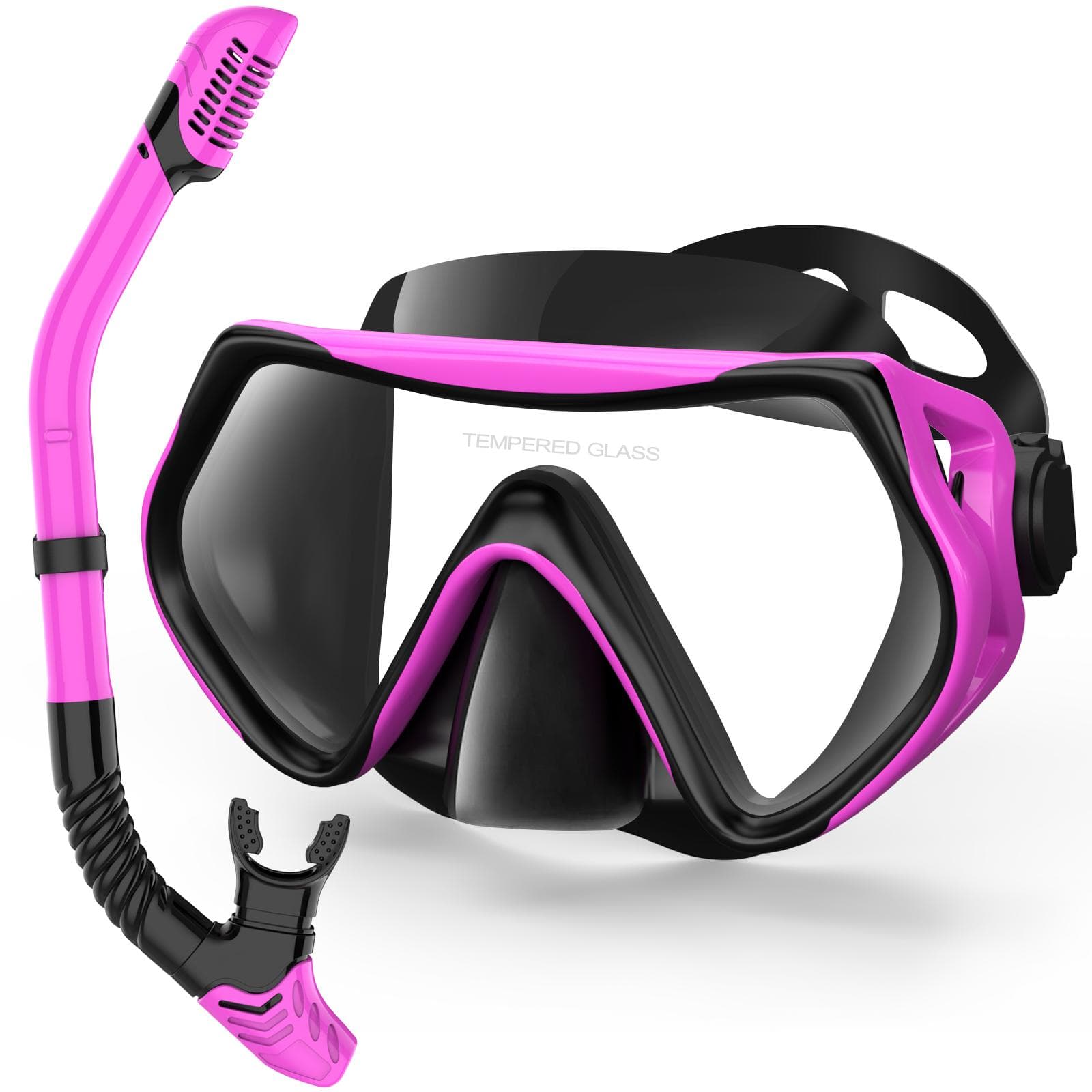 Dry Snorkel Set Panoramic Wide View Anti-Fog Scuba Diving Mask Professional Snorkeling Gear Snorkel Mask Silicone Full Dry Top Snorkel Set for Adults One Size