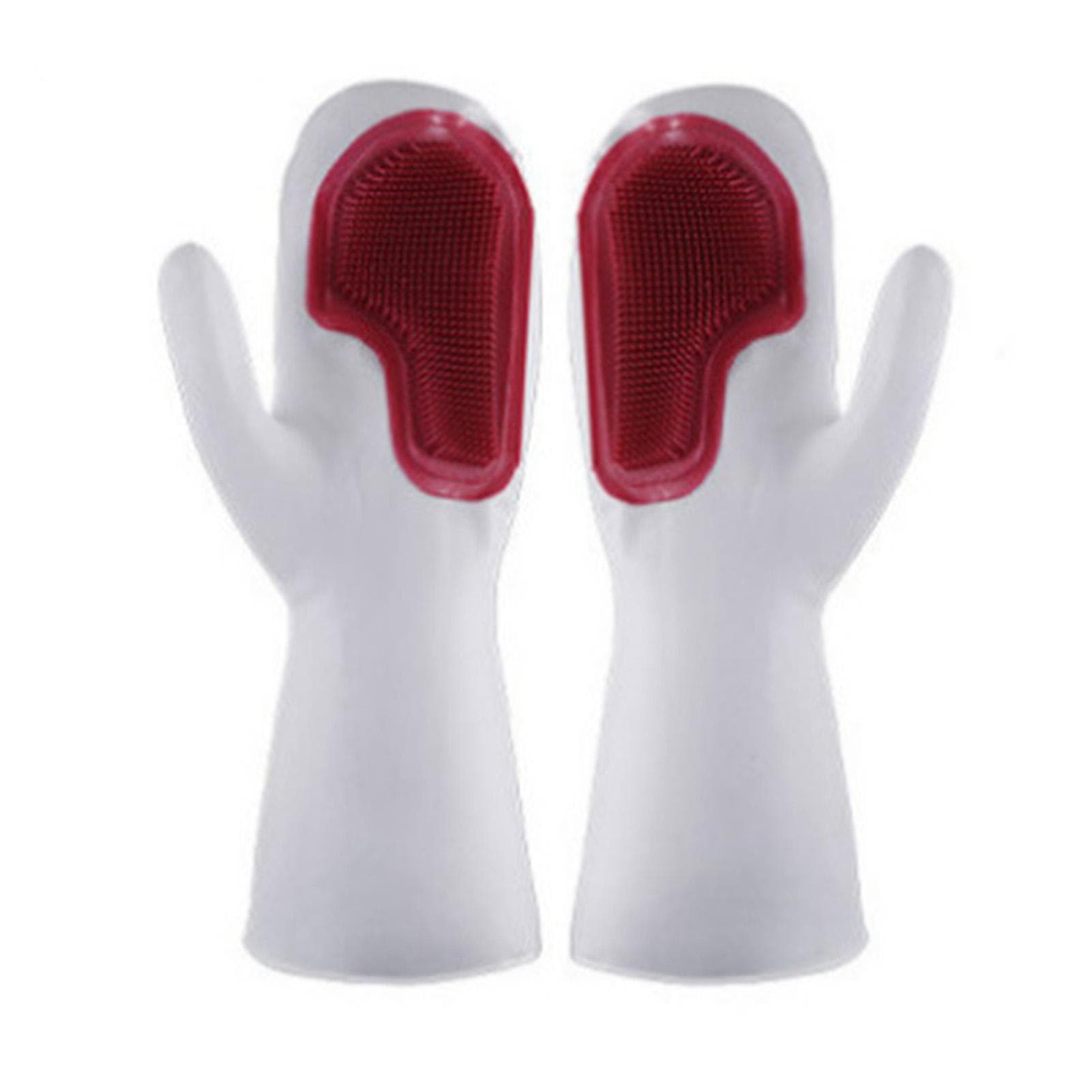1 Pair Dishwashing Gloves Waterproof Insulated Silicone Cleaning Brush Gloves Reusable Women red
