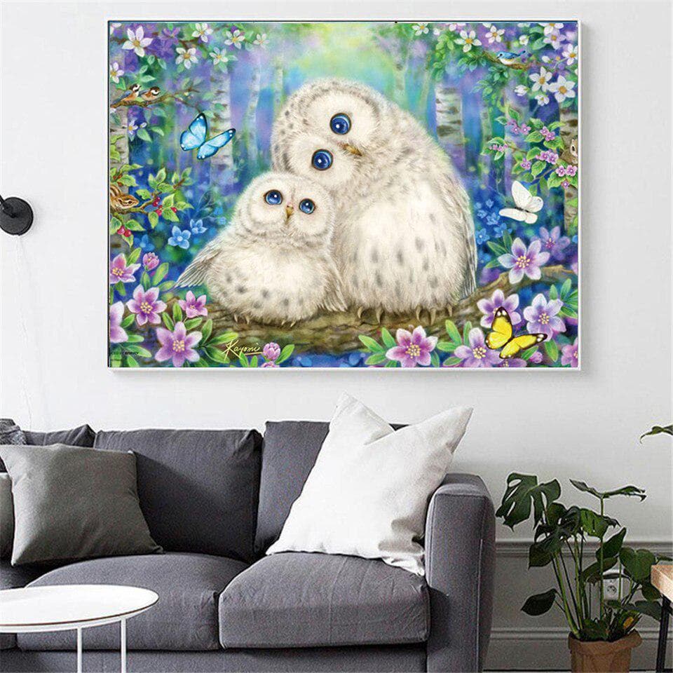 Diamond Embroidery Two Forest Owls Mosaic Crystal 5D Full Round Drill Diamond Painting 20X30CM