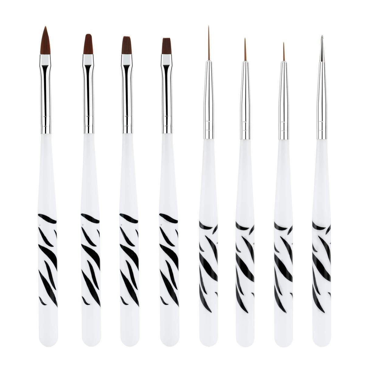 8Pcs Nail Art Brush full polygel nail kit Design Tip Painting Drawing Carving Dotting Liner Acrylic Gel Polish Manicure Tools white