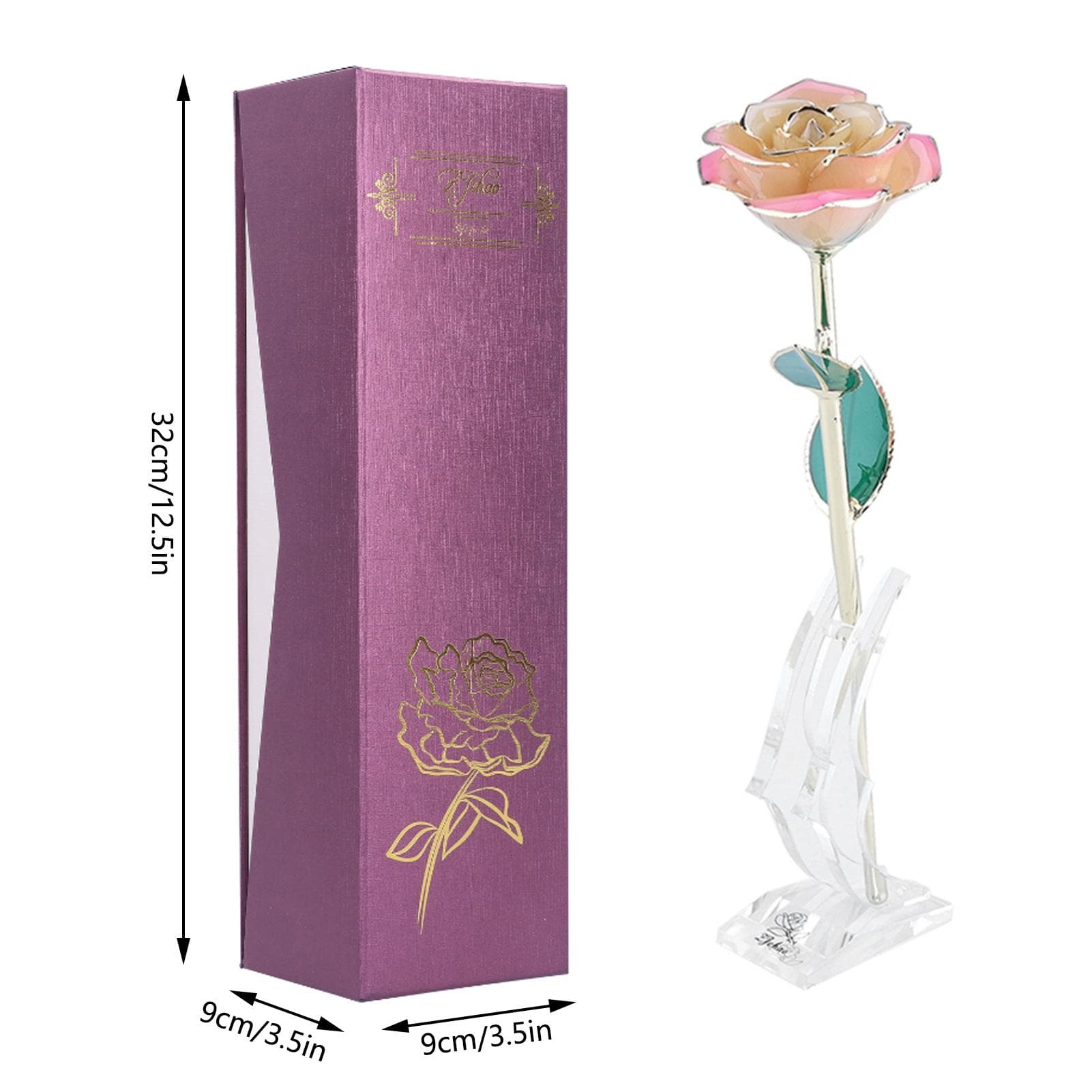 24K Gold Plating Flower White Pink Rose Green Leaf Base Gift Decoration for Valentine s Day
