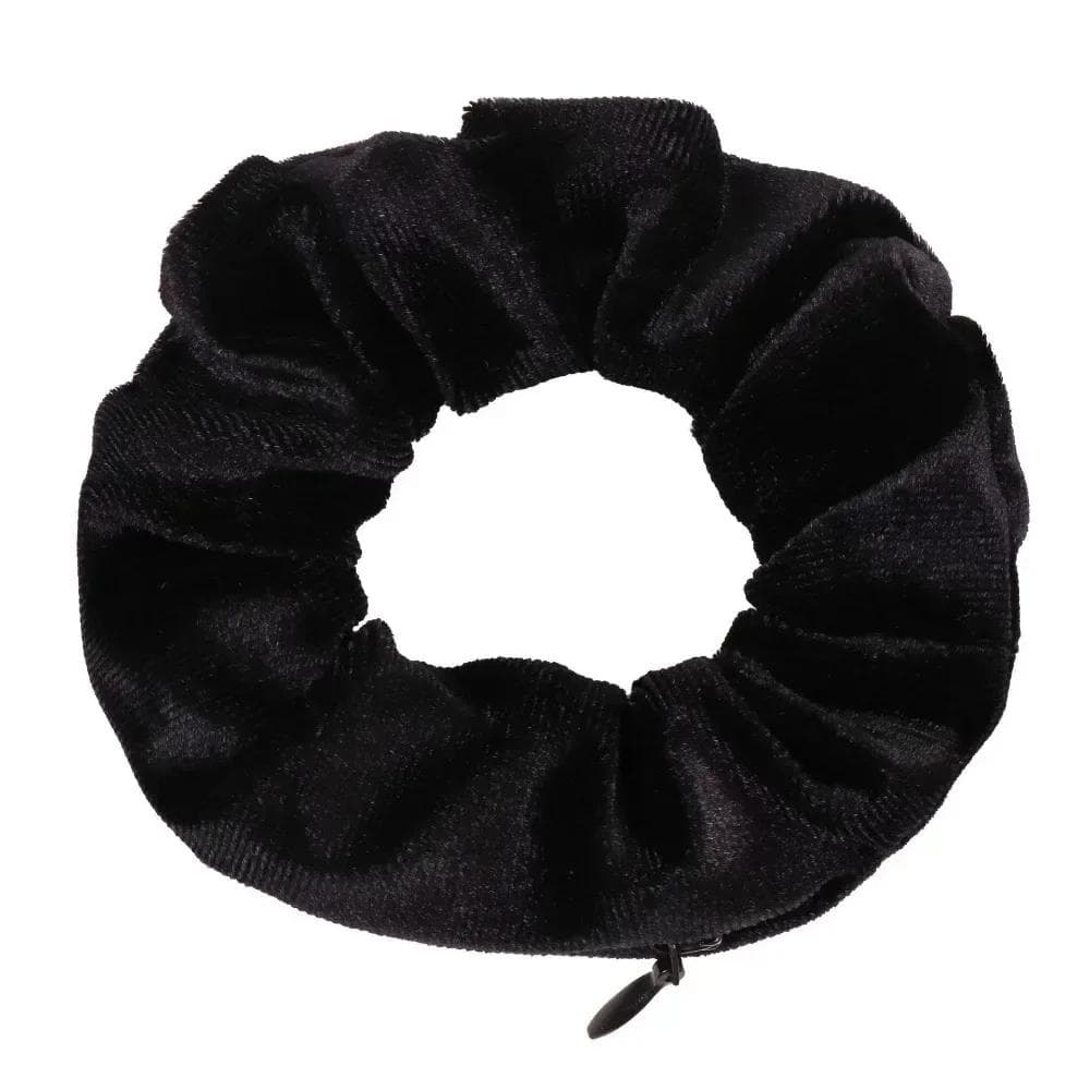 Portable Safe Sight Secret Hair Tie Storage Case Hair Scrunchie With Zipper Hide Key Cash jewelry For Travel Outdoor black