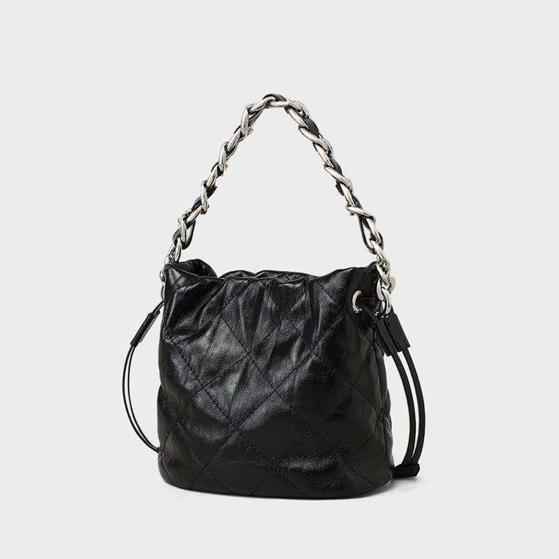 Handbag Women's Summer Bucket Bag with Diamond Check Vegetable Basket Leather Handbag for Women Carrying Crossbody Bag black